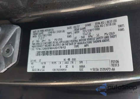 2017 Ford Escape Se from USA, damaged, VIN 1FMCU0GD8HUD17812